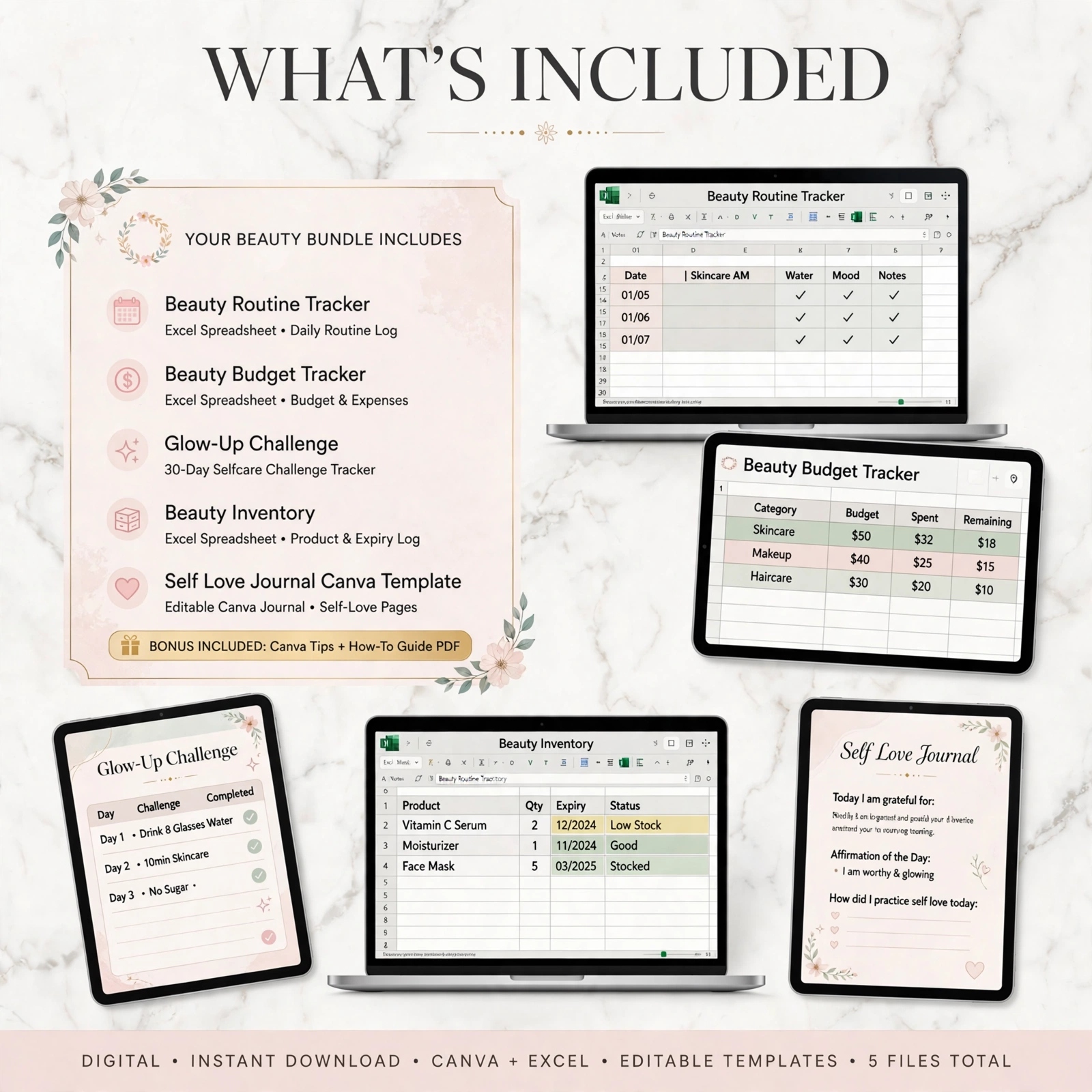 What's included in the GelNail Beauty Bundle — five trackers shown on devices